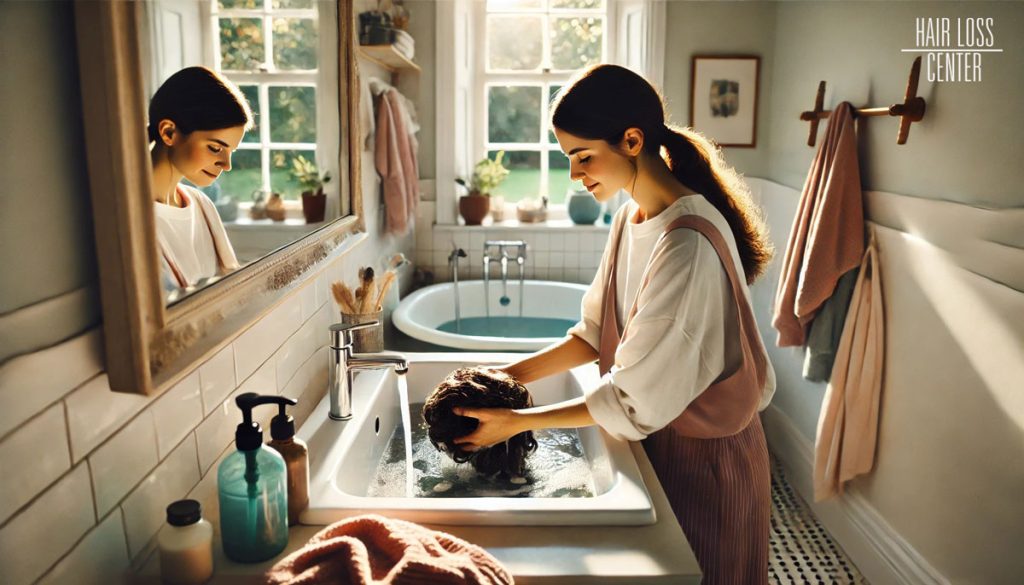 Woman Washing Hair Wig